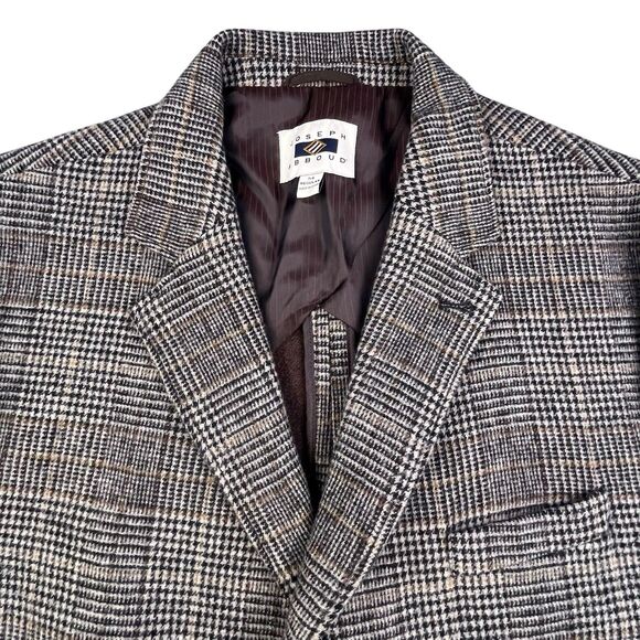 Joseph Abboud Wool Top Coat Overcoat Mens 54 Regular Brown Houndstooth Plaid - Picture 1 of 16